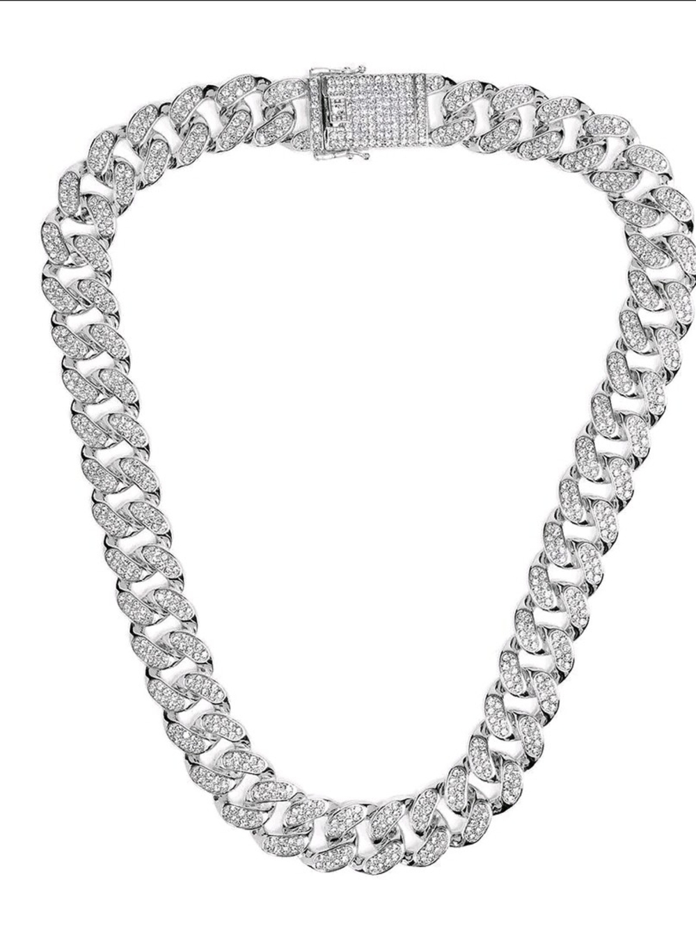 Invicta Silver Pave Cuban Link Necklace - Crystal Accented Chain